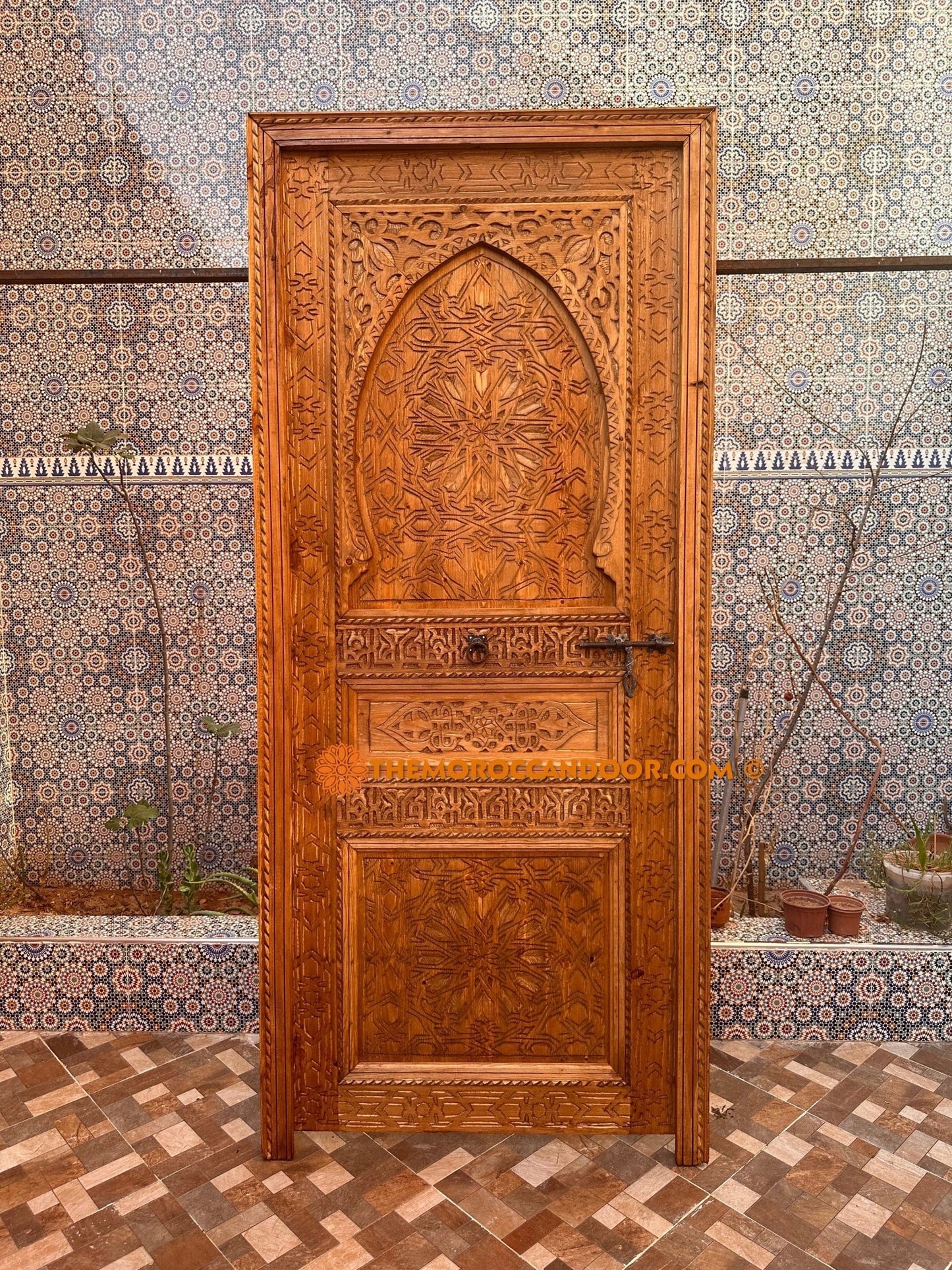 Hand Carved Moroccan Door in Cedar Wood and Red Wood - Geometric Work of Art