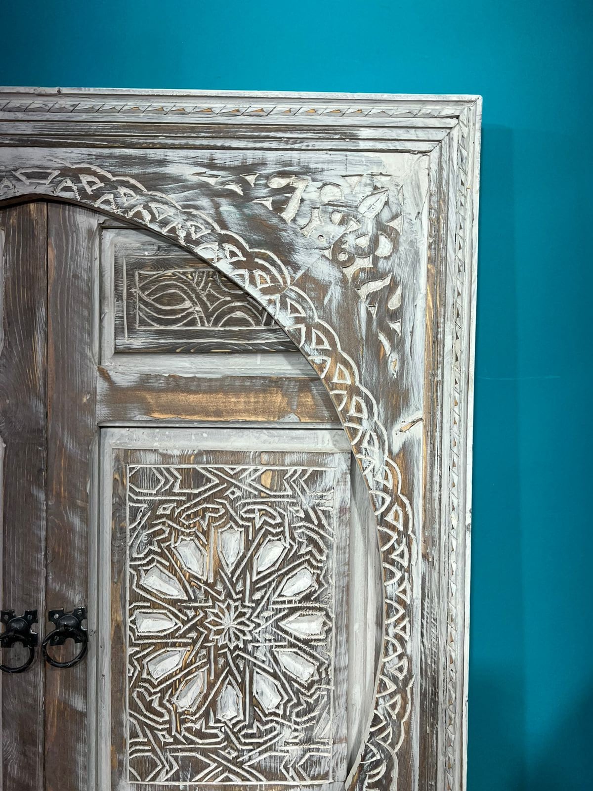 Entryway Moroccan Carved Wooden Door , Beautiful White Door Entirely Handmade