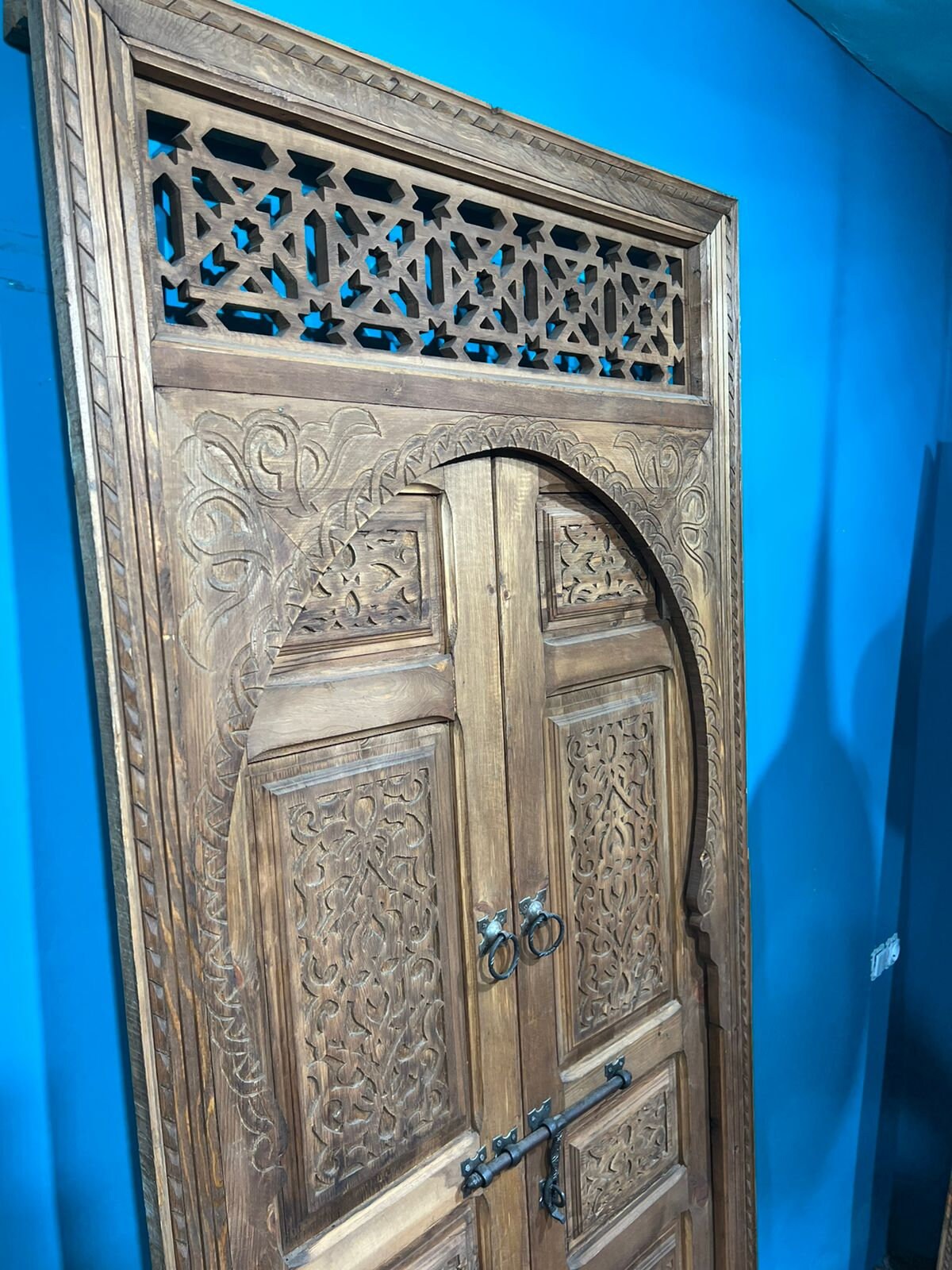 Fantastic Double Unique Door With Two carved panels , Royal Moroccan Handmade sculpture with a Moorish artwork .