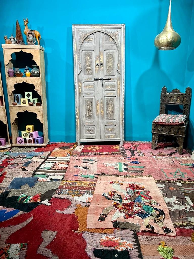 White Moroccan  Carved Door , Wooden Door , Antique Door , Wall Decor ,  Double Carved Wooden White Door .