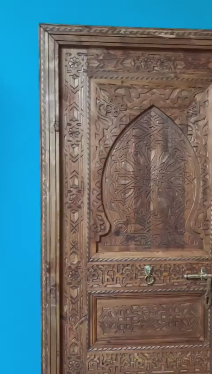 Wooden Carved Door Style Boho WRITING With Carved BRASS Locker, Closet Interior Door designer Home Moroccan Gift Doors Modern Door & Locks .