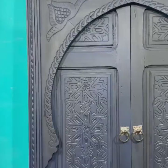 Wooden Carved Blue Moroccan Door - Hand Painted, Distressed, Vintage, Antique, Blue Wooden Large Door Crafted with Best Quality of Wood