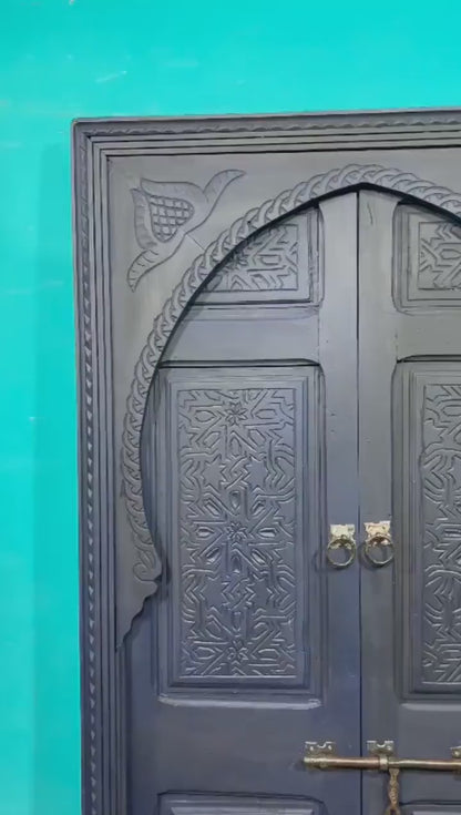 Wooden Carved Blue Moroccan Door - Hand Painted, Distressed, Vintage, Antique, Blue Wooden Large Door Crafted with Best Quality of Wood