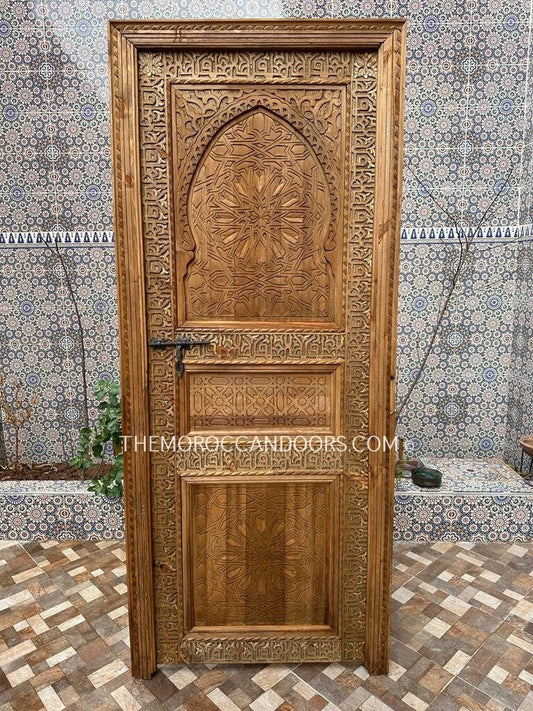 Carved Wooden Door Boho Style With Iron Carved Lock, Wooden Carved WRITING Door, Closet Interior Exterior Door.