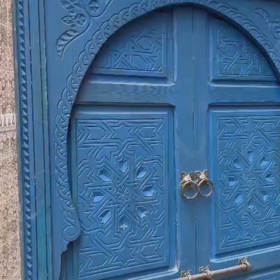 Wooden Carved Moroccan Door - Hand Painted, Distressed, Vintage, Antique, Blue Wooden Large Door Crafted with Best Quality of Wood