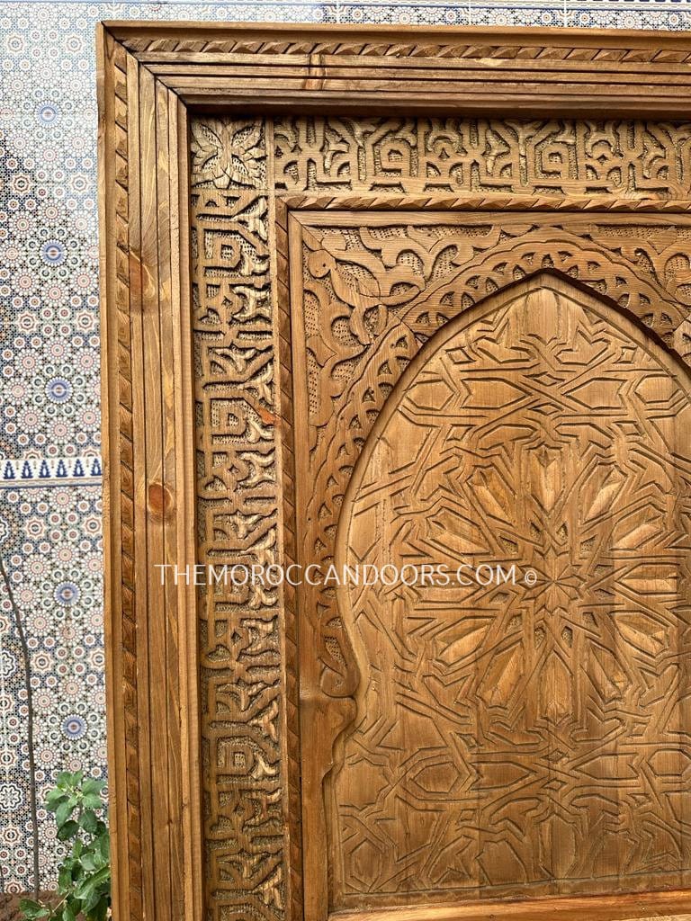Carved Wooden Door Boho Style With Iron Carved Lock, Wooden Carved WRITING Door, Closet Interior Exterior Door.