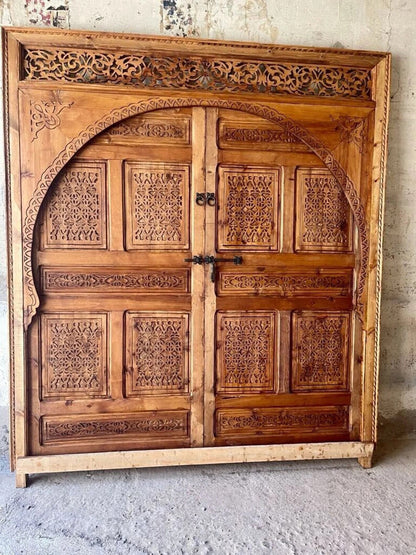 Porte marocaine extérieure intérieure traditionnelle  Porte en bois sculptée, grande porte sculpté
